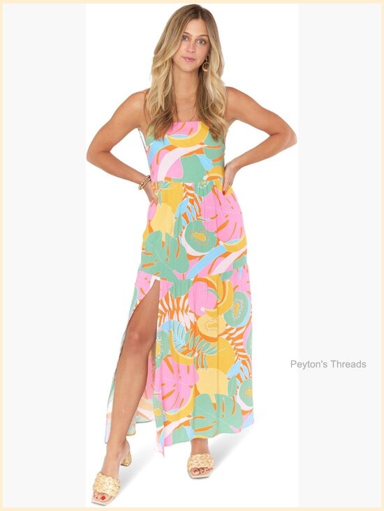 Dresses & Skirts - Maxi Dress with Side Slit, Adjustable Straps, Pockets